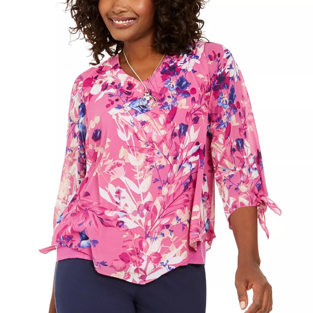 NWT JM Collection Women’s Asymmetrical Printed Necklace Top M